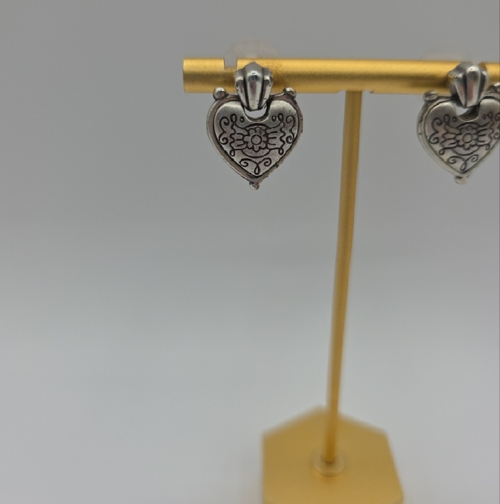 Retired Brighton Puff Heart Sterling Silver Heart Filigree Earrings - Picture 2 of 7